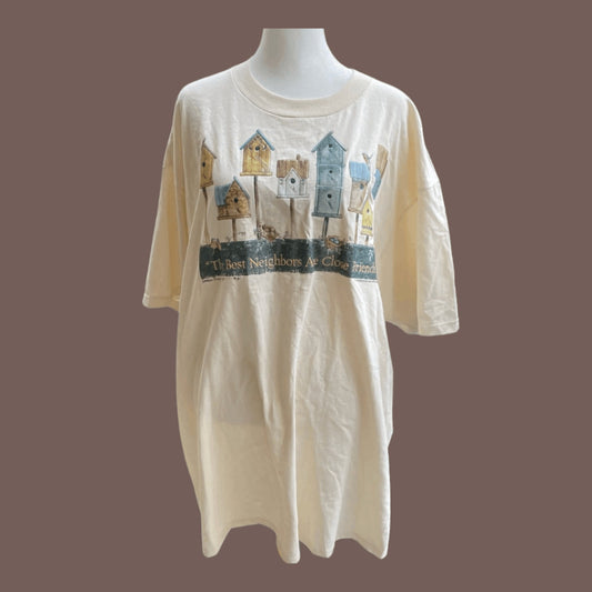 Vintage Jerzees Birdhouse Graphic Tee – 90s Cottagecore Grannycore