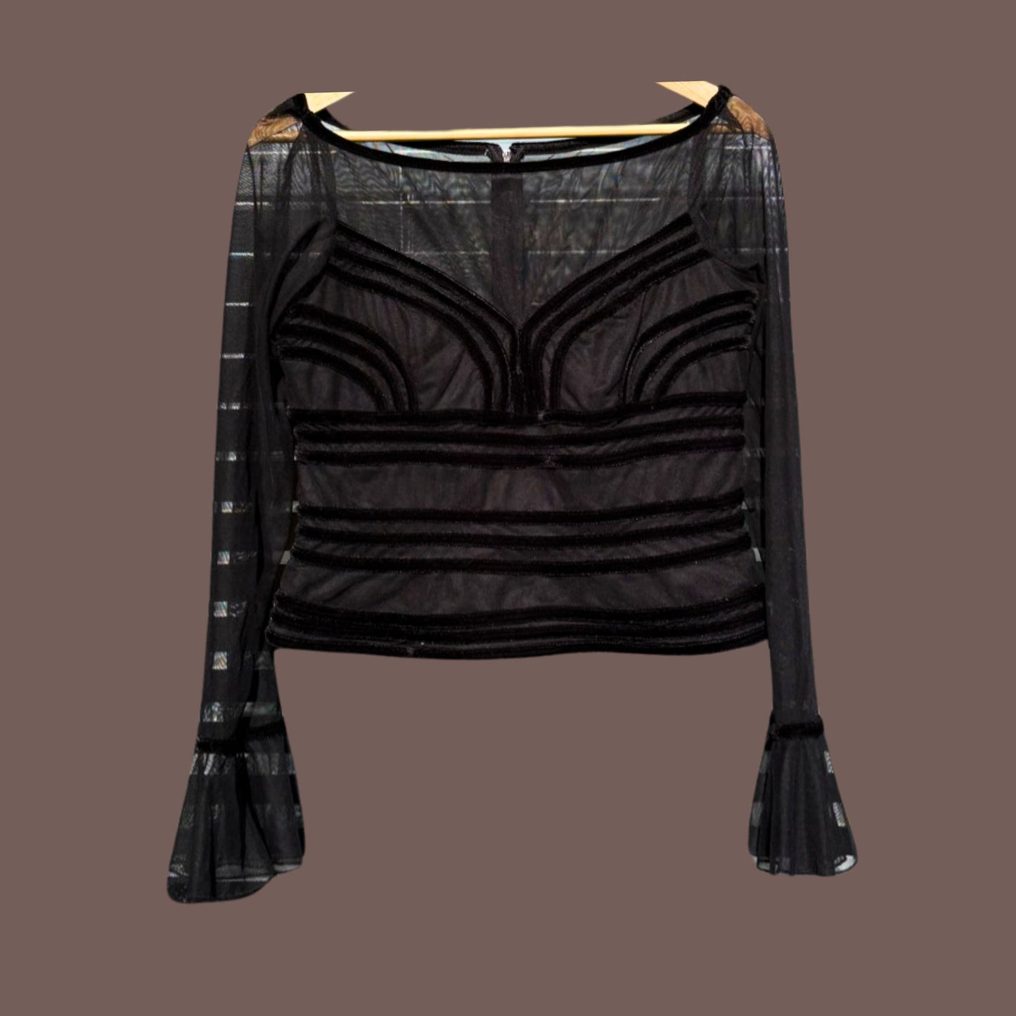 Vintage JS Collections Sheer Velvet Mesh Top – 2000s Romantic Glam