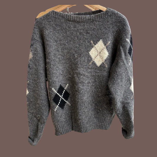 Vintage Robert Stock Argyle Wool Sweater – 90s Grandpacore Prep
