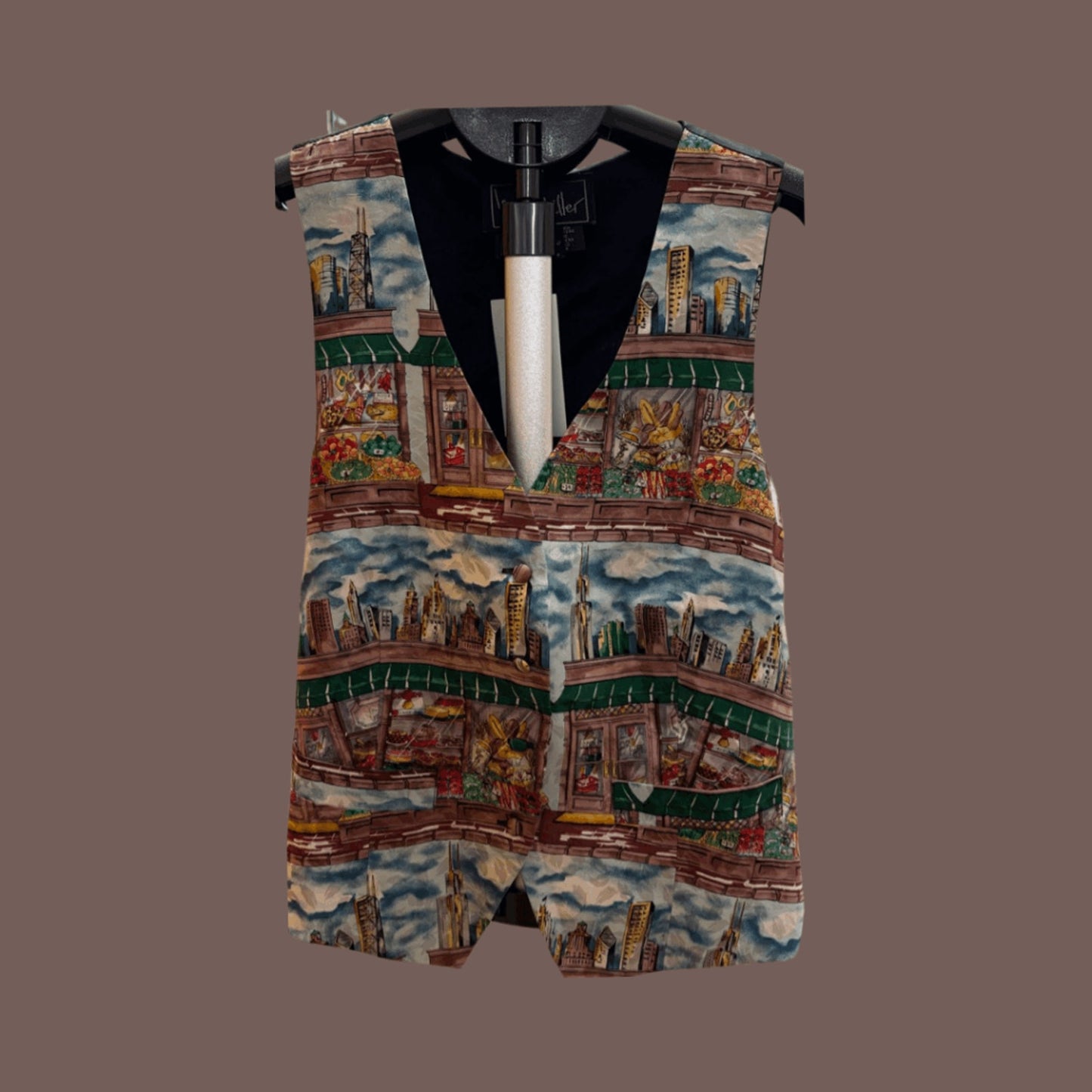 Vintage Nicole Miller Silk Vest – 90s Cityscape Statement
