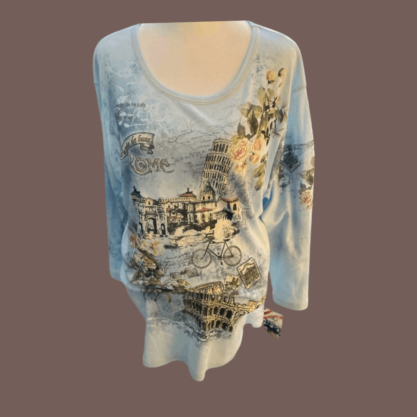 Vintage Cactus Rome Graphic Scoop Neck Top – 2000s Scrapbook Style