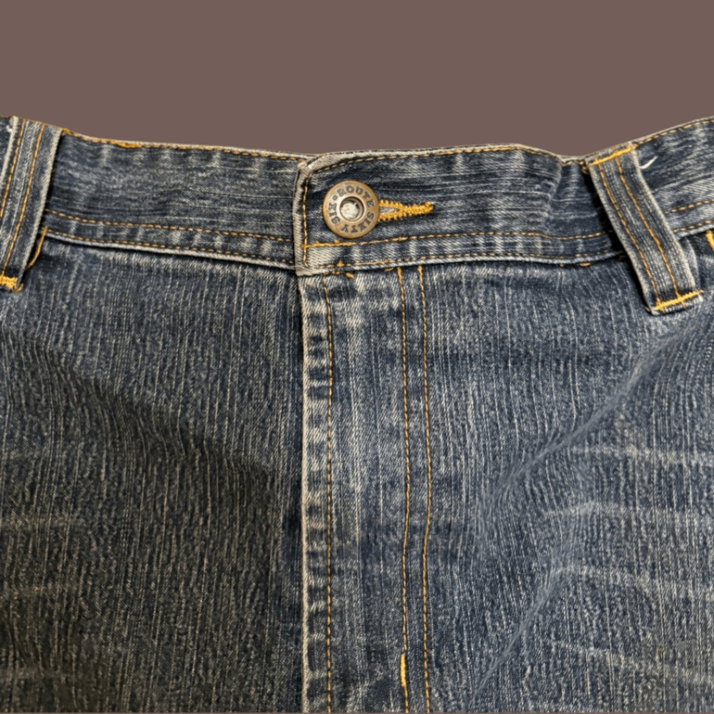 Vintage Route 66 Distressed Denim Mini Skirt – Y2K Grunge