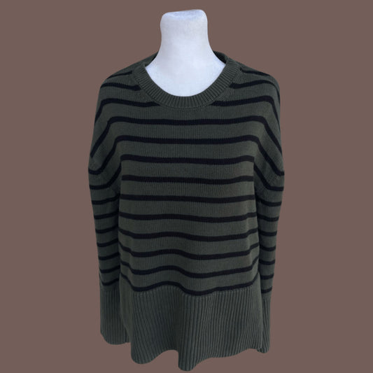 Vintage GAP Striped Knit Sweater – Olive Green Minimalist Layer