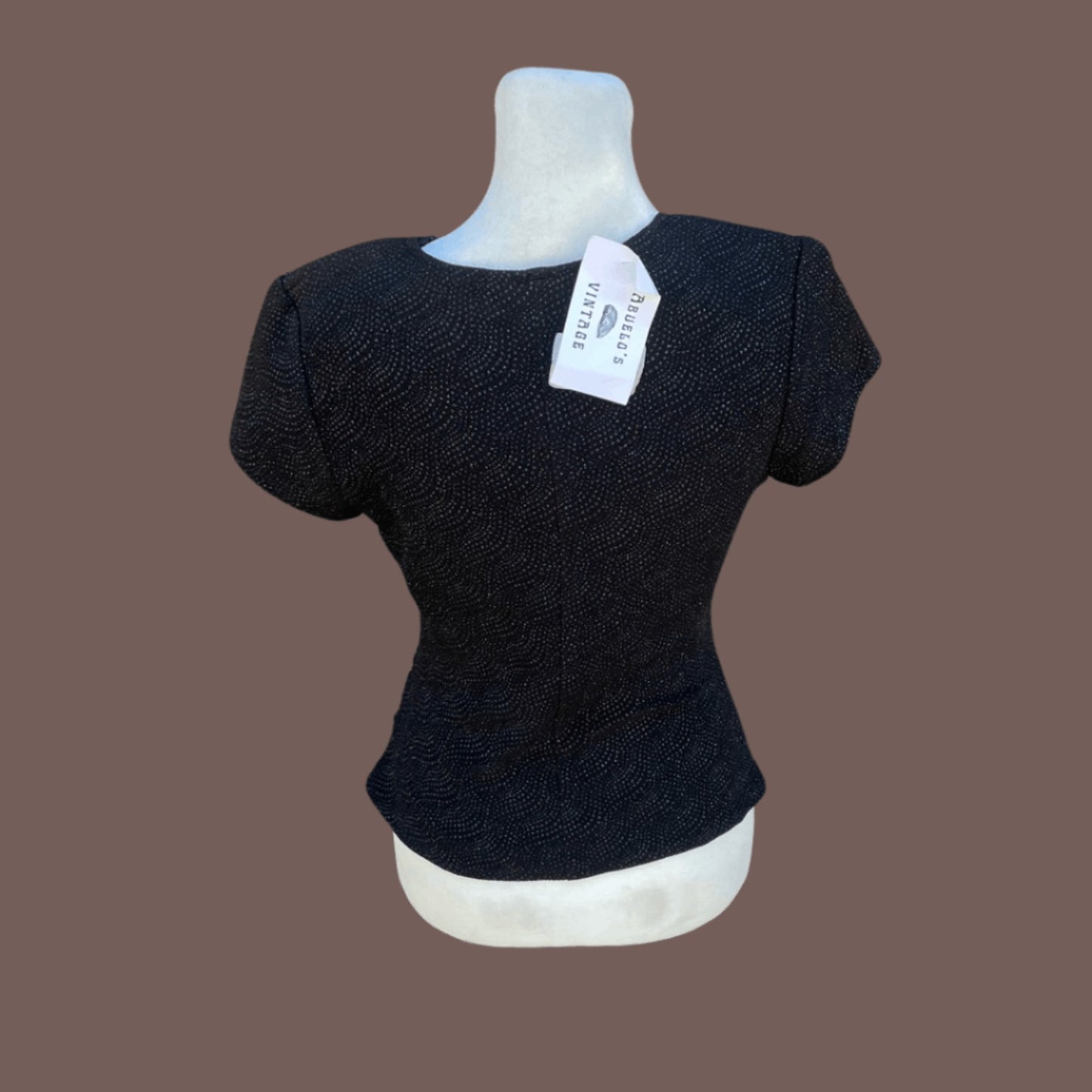 Vintage Cachet Black Glitter Wrap Top – 80s Cocktail Glam