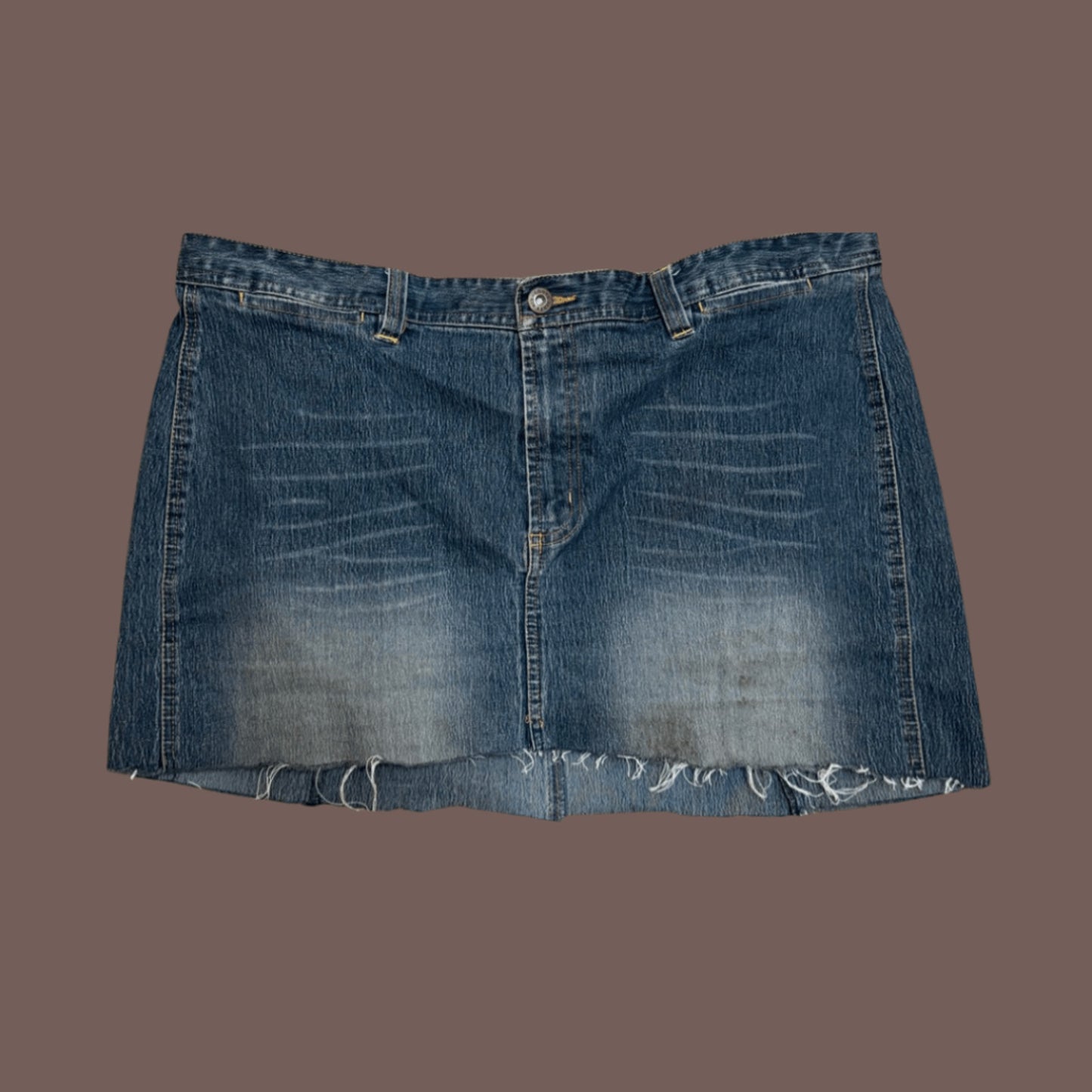 Vintage Route 66 Distressed Denim Mini Skirt – Y2K Grunge