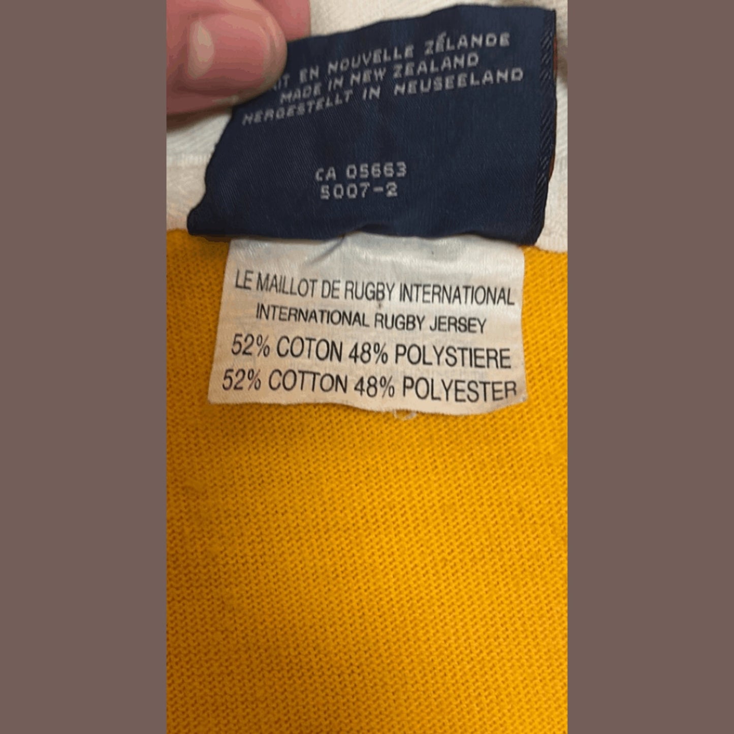 Vintage Canterbury NZ Rugby Shirt – Gold & Navy Striped 90s Collegiate Classic