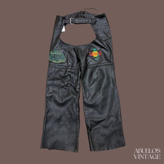 Vintage Universal Rider Black Leather Chaps – 90s Biker Core