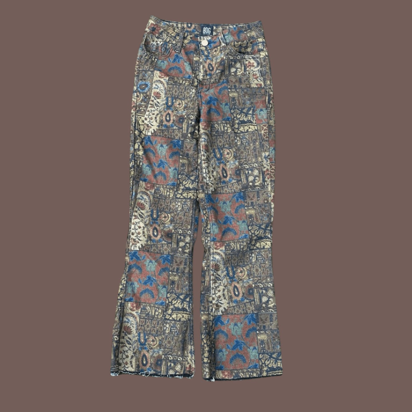 Vintage BDG All‑Over Print Flared High Rise Pants – 2010s Boho