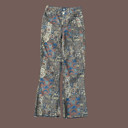 Vintage BDG All‑Over Print Flared High Rise Pants – 2010s Boho