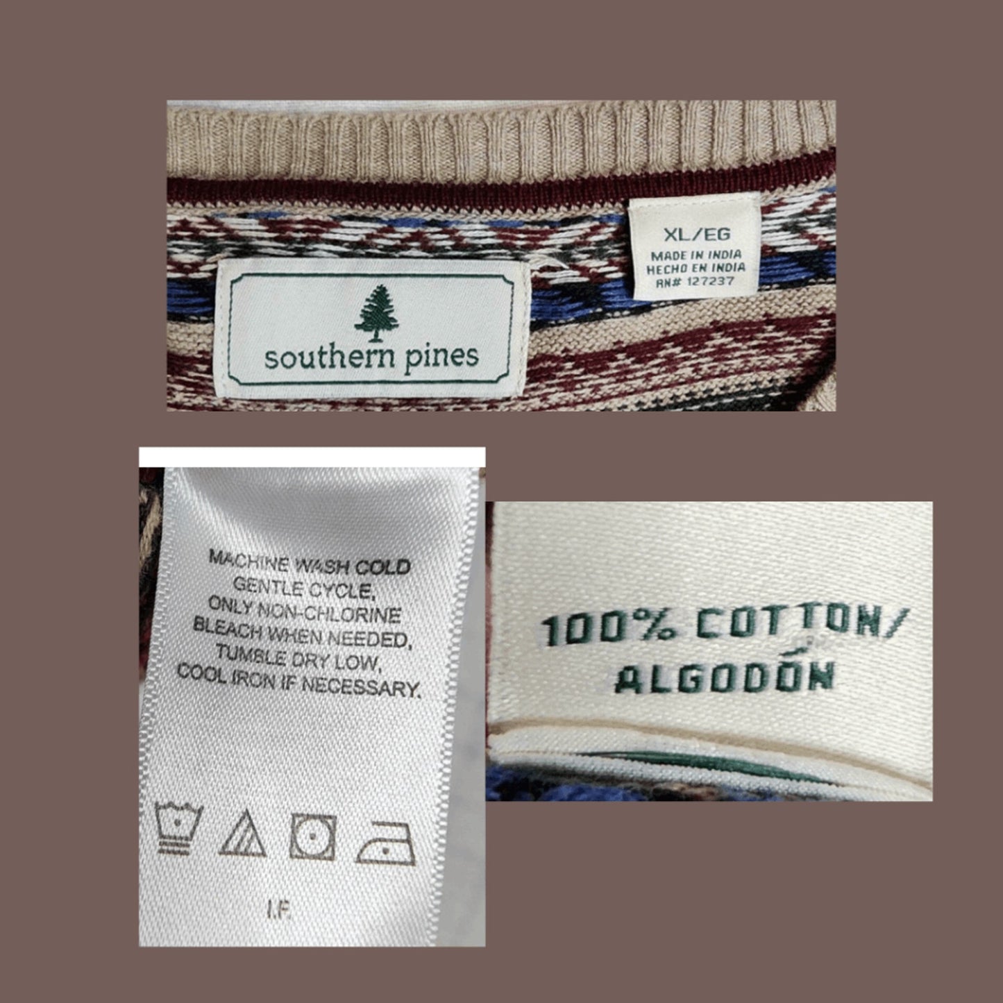 Southern Pines Tan Fair Isle Knit Sweater – XL Cozycore Classic