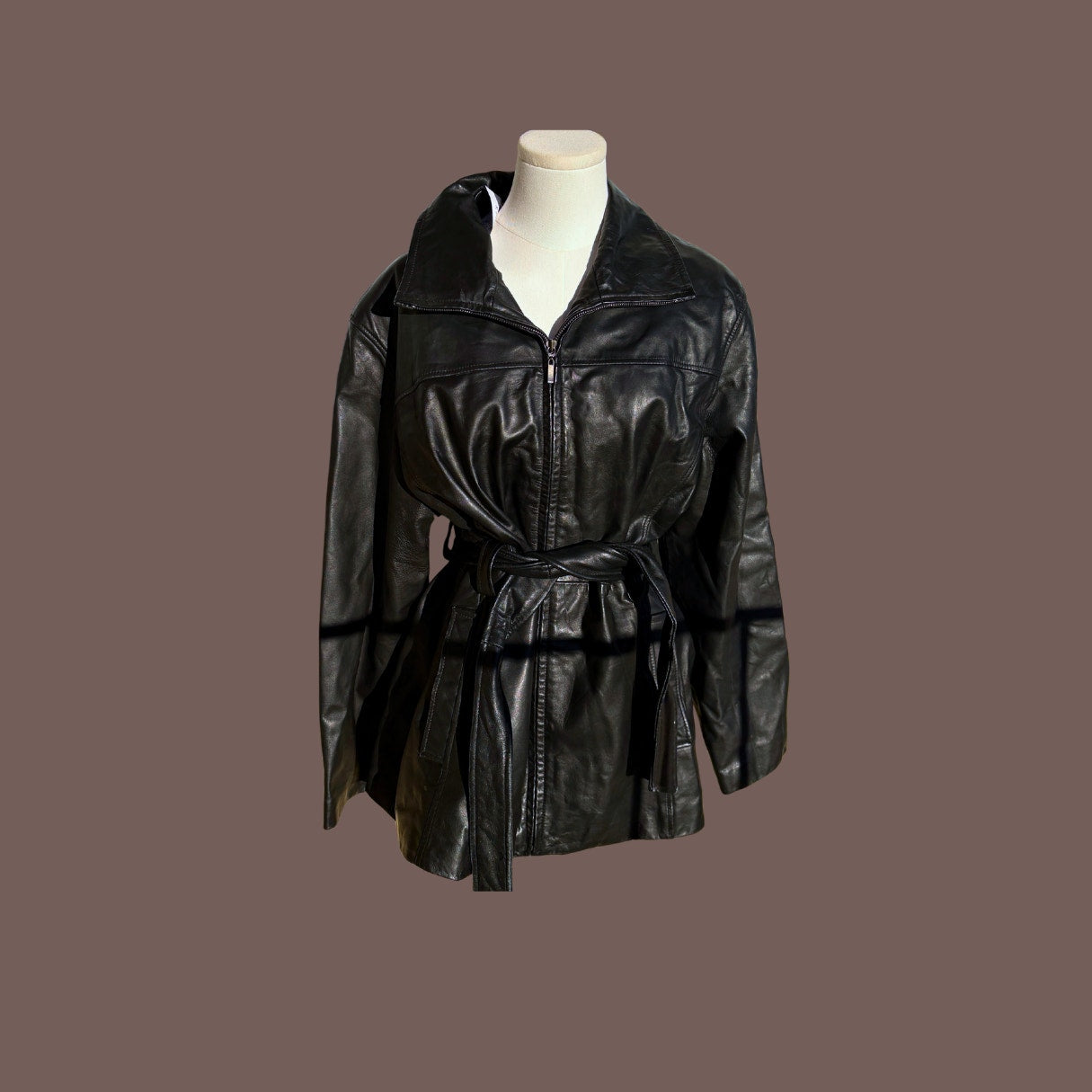 Vintage Charles Klein Belted Leather Jacket – Minimalist 90s