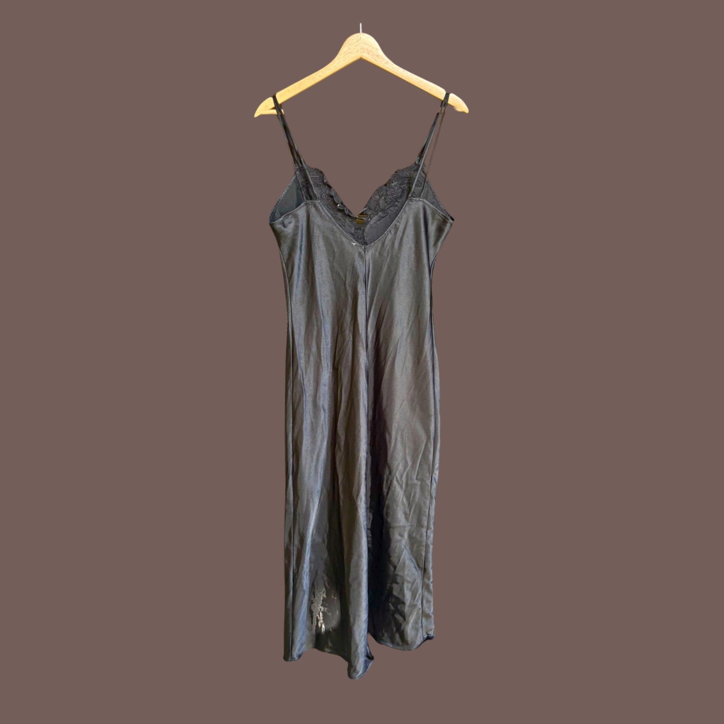 Vintage California Dynasty Beaded Satin Slip Dress – 90s Coquette Noir