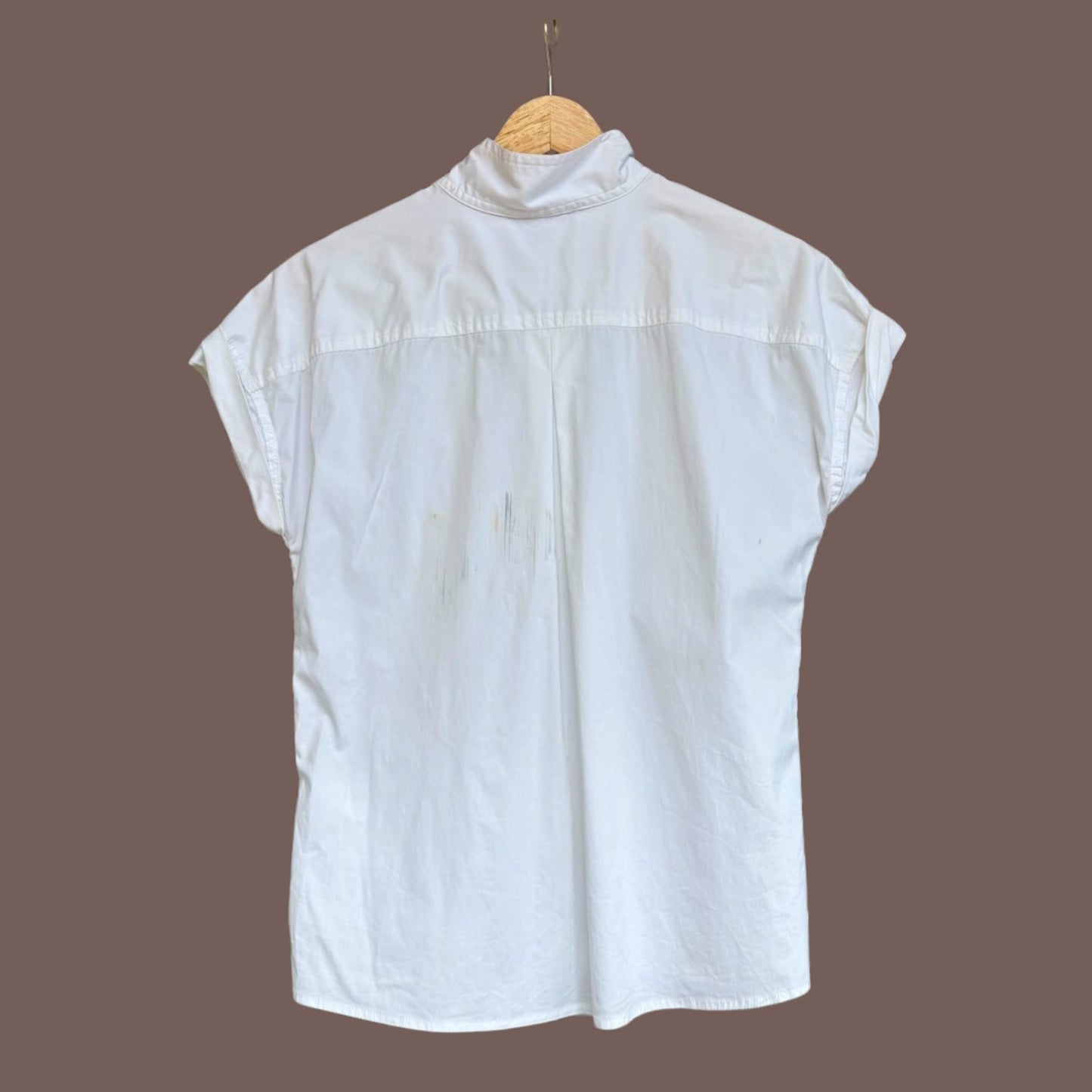 Vintage Donna Karan White Band Collar Blouse – 2000s Minimal