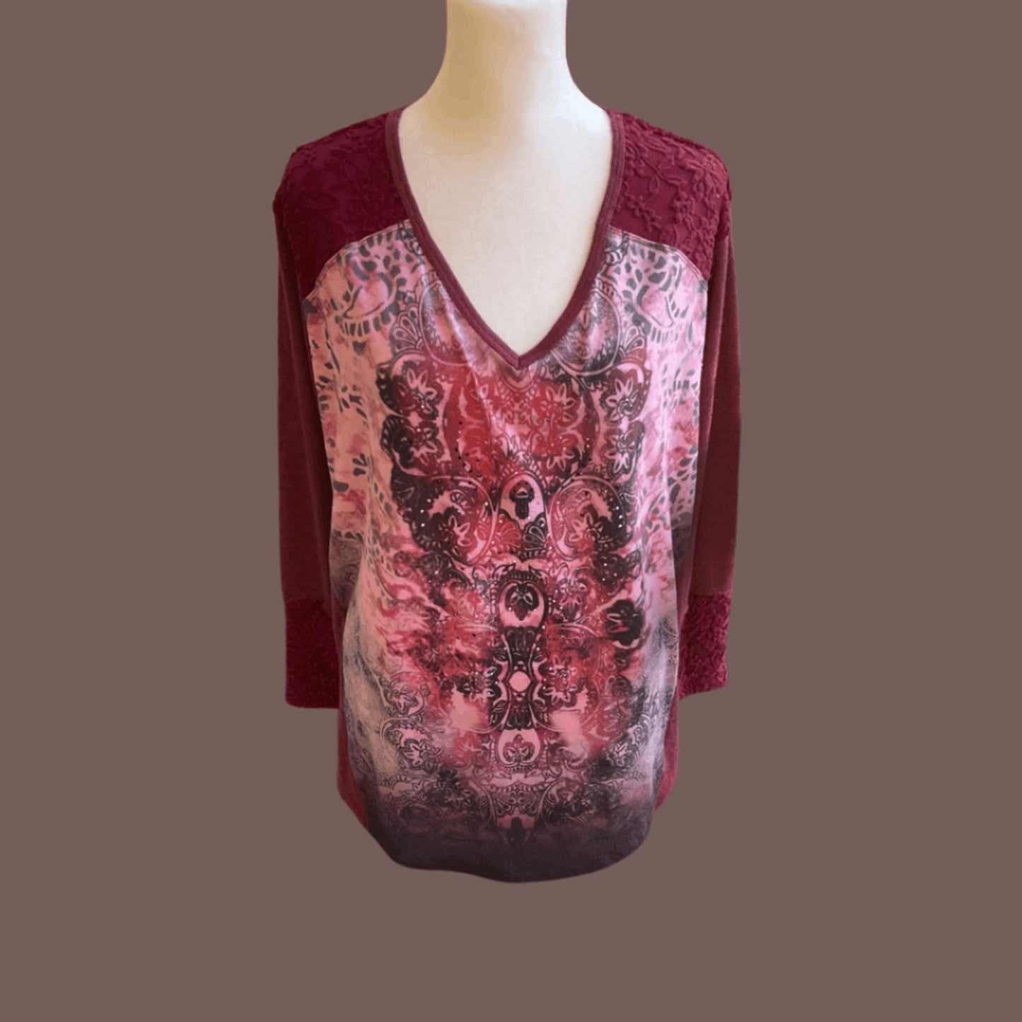 Vintage Oneworld Floral Pullover Top – Boho Casual Red