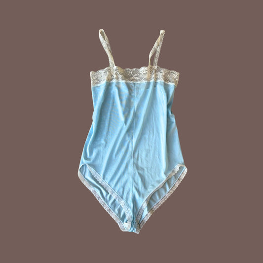 Vintage Joan Carol Lace Teddy – Powder Blue Nylon Lingerie