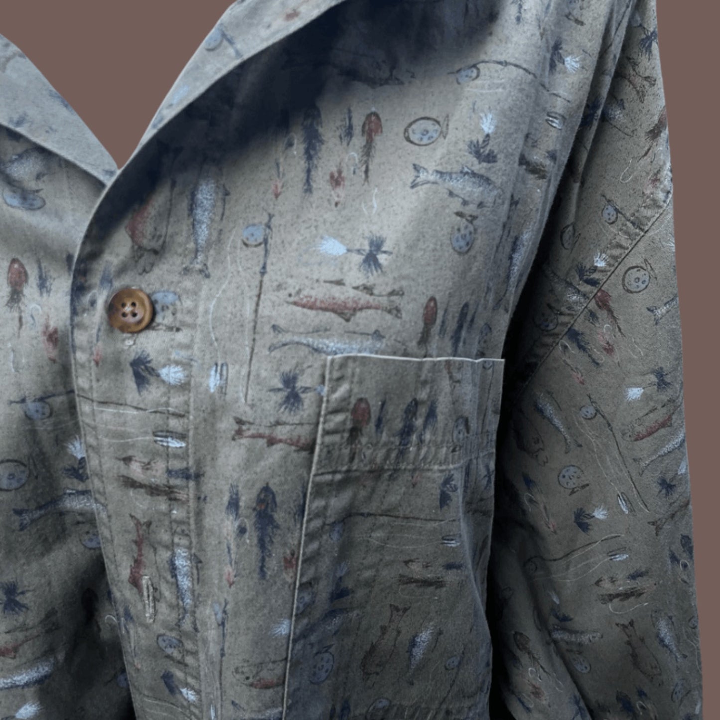 Vintage Woolrich Fish Print Button-Down Shirt – Relaxed Outdoor Fit