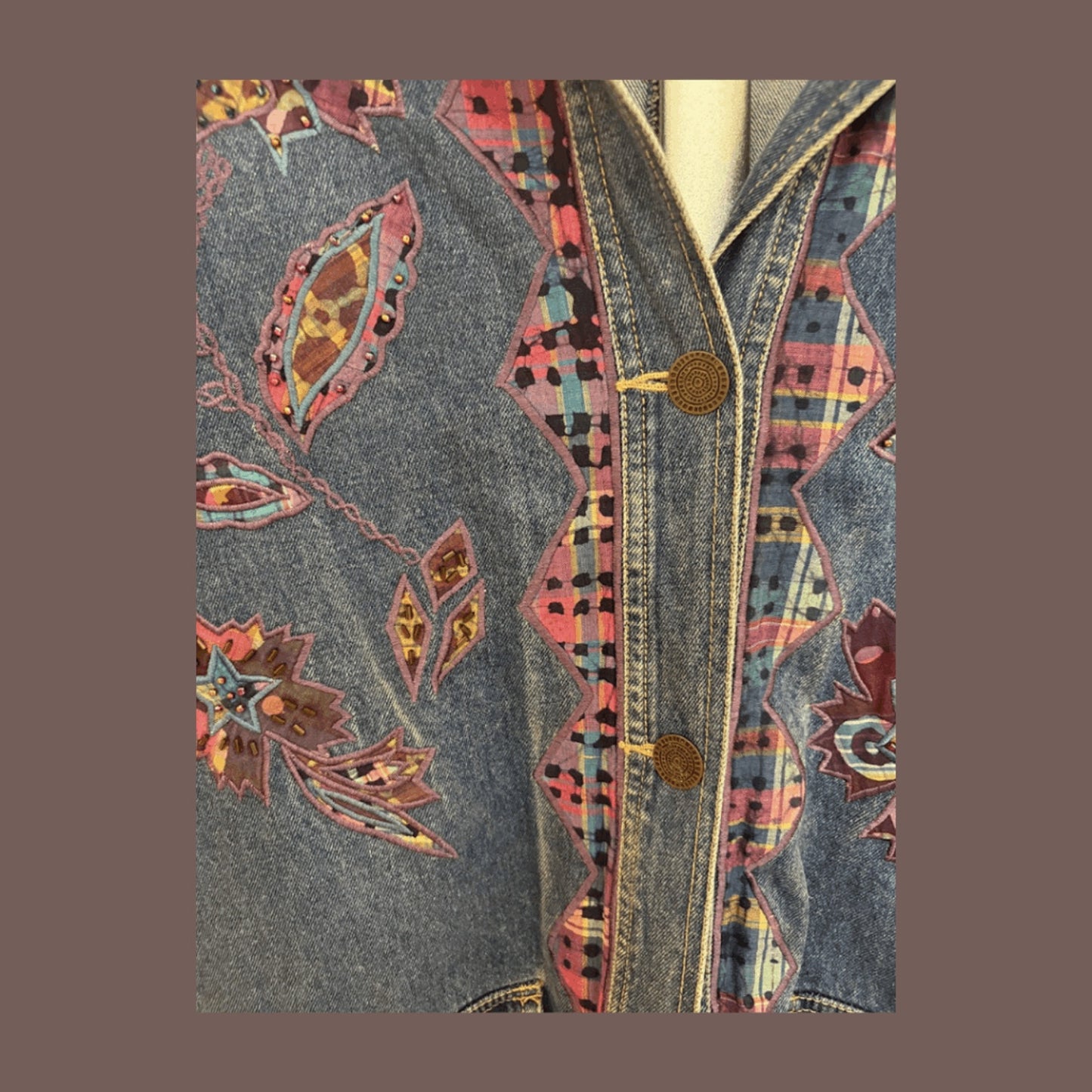 Vintage Carole Little Patchwork Denim Jacket – 90s Art Folk Vibe