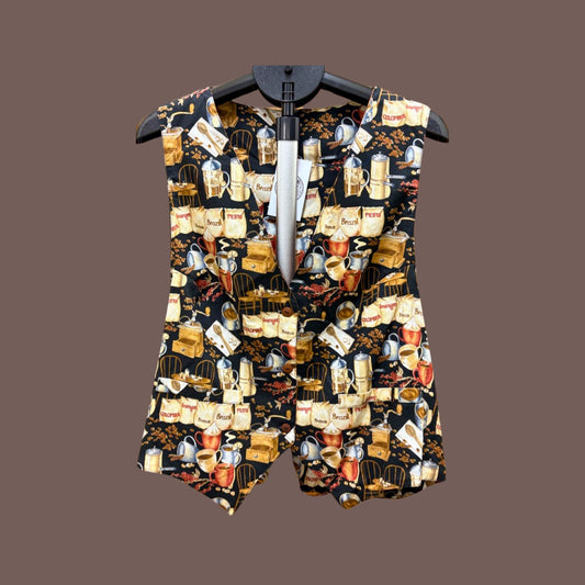 Vintage Coffee Print Button Vest – 90s Novelty Core