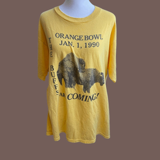 Vintage Orange Bowl Buffalo Tee – 1990 Sports Humor Graphic