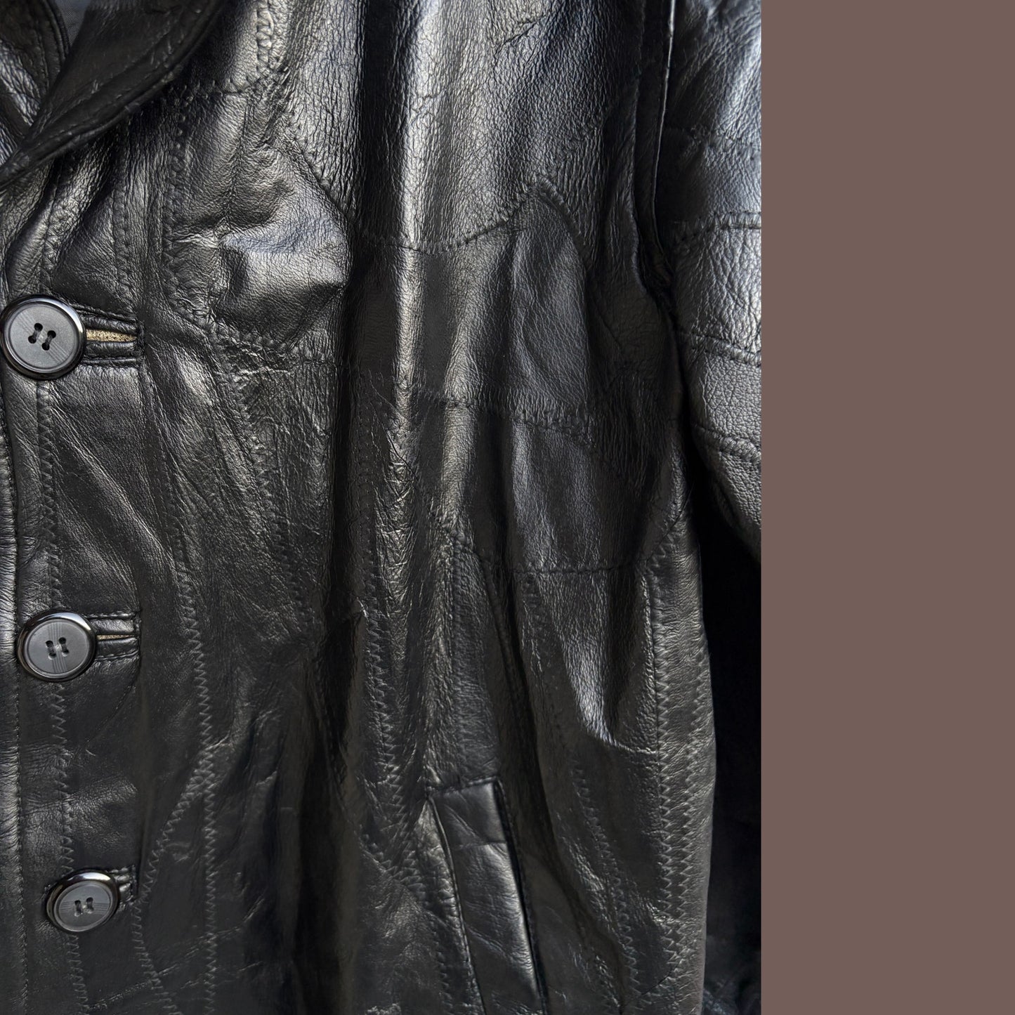 Vintage Genuine Leather Button Front Jacket – Minimalist 90s Outerwear