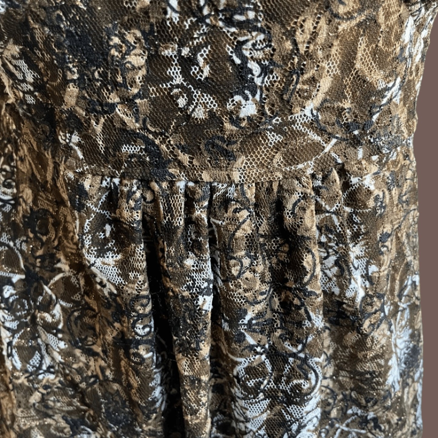 Vintage Style & Co. Mesh Peplum Top – Y2K Earthtone Abstract Romance