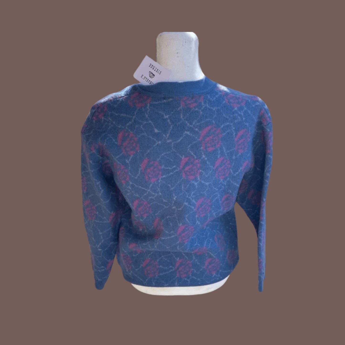 Vintage Camela Blue Floral Wool Cardigan – 70s Light Academia