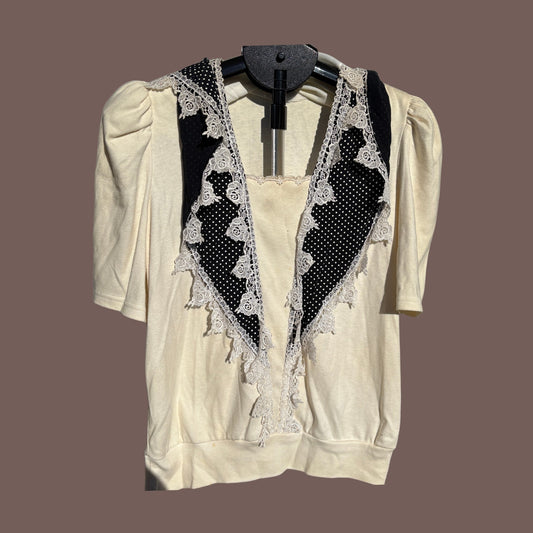 Vintage Scott McClintock Lace Trim Puff Sleeve Top – Cottagecore Romance