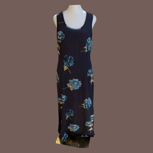 Vintage Karen Kane Blue Floral Rayon Dress – 90s Garden Partycore