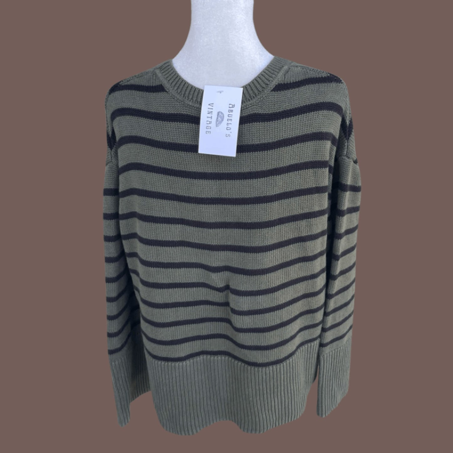 Vintage GAP Striped Knit Sweater – Olive Green Minimalist Layer
